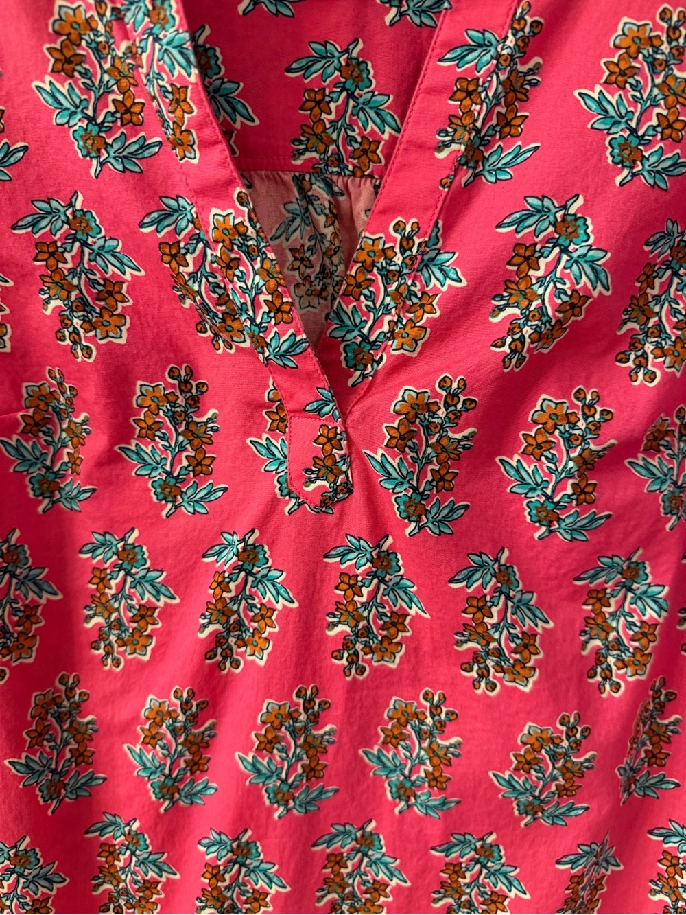J. Crew Hot Pink Preppy Floral Feminine Puff Sleeve Split Neck Poplin Blouse XS - Picture 7 of 9